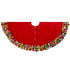 Handmade Felt Wool Christmas Tree Skirt - Multicolor Fringe Border on Red - 51" - ARCADIA HOME